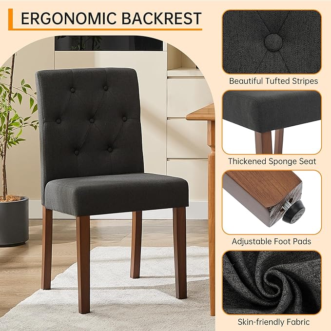 Upholstered Dining Chairs Set of 2, Button Tufted Parsons Chairs with Wood Le...