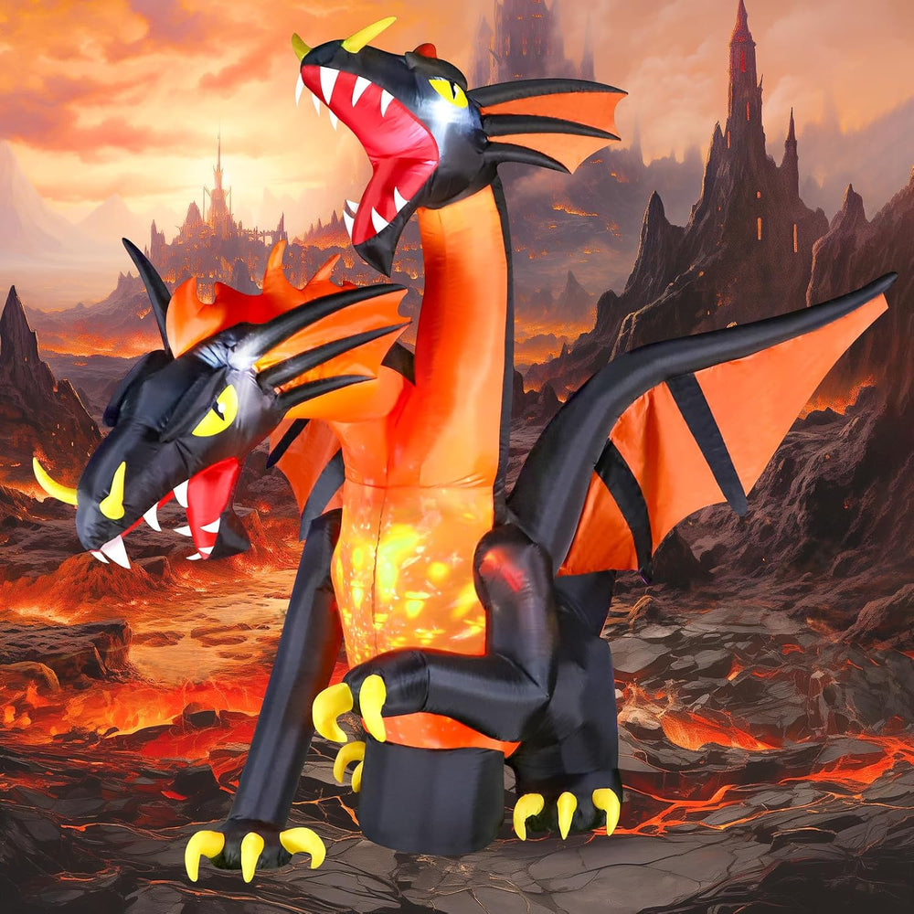 FunFanso 9.5 FT Giant Halloween Inflatable Double Headed Dragon, Blow up Fest...