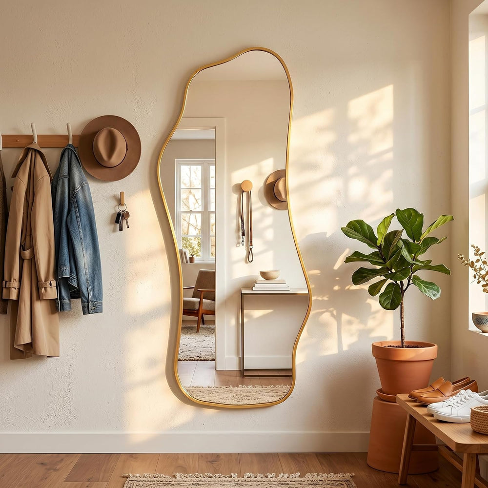 Irregular Full Length Mirror,Wavy Decorative Floor Mirror 62.2"ร22.8&quo...