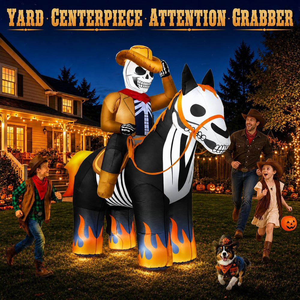zukakii 7FT Halloween Inflatables Decorations Outdoor Skeleton Cowboy Riding ...
