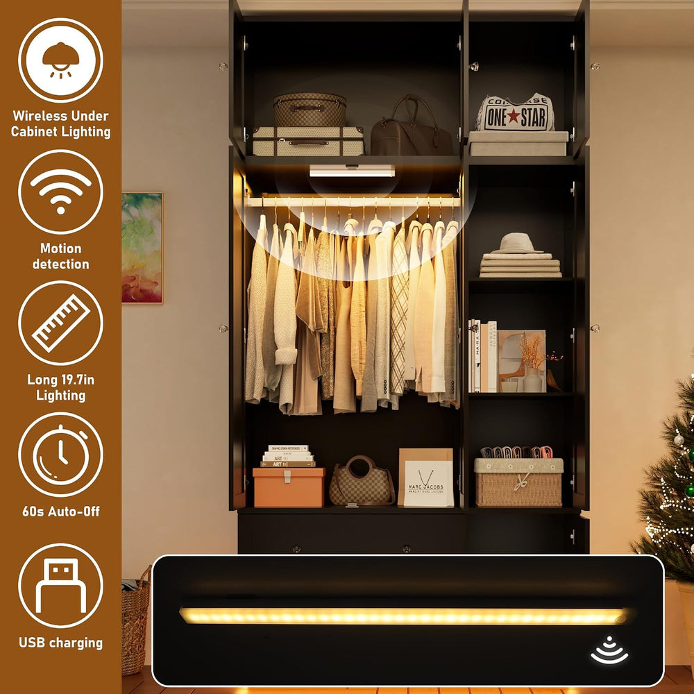 92.2" Tall Armoire Wardrobe Closet with Mirror & Motion Sensor Light...