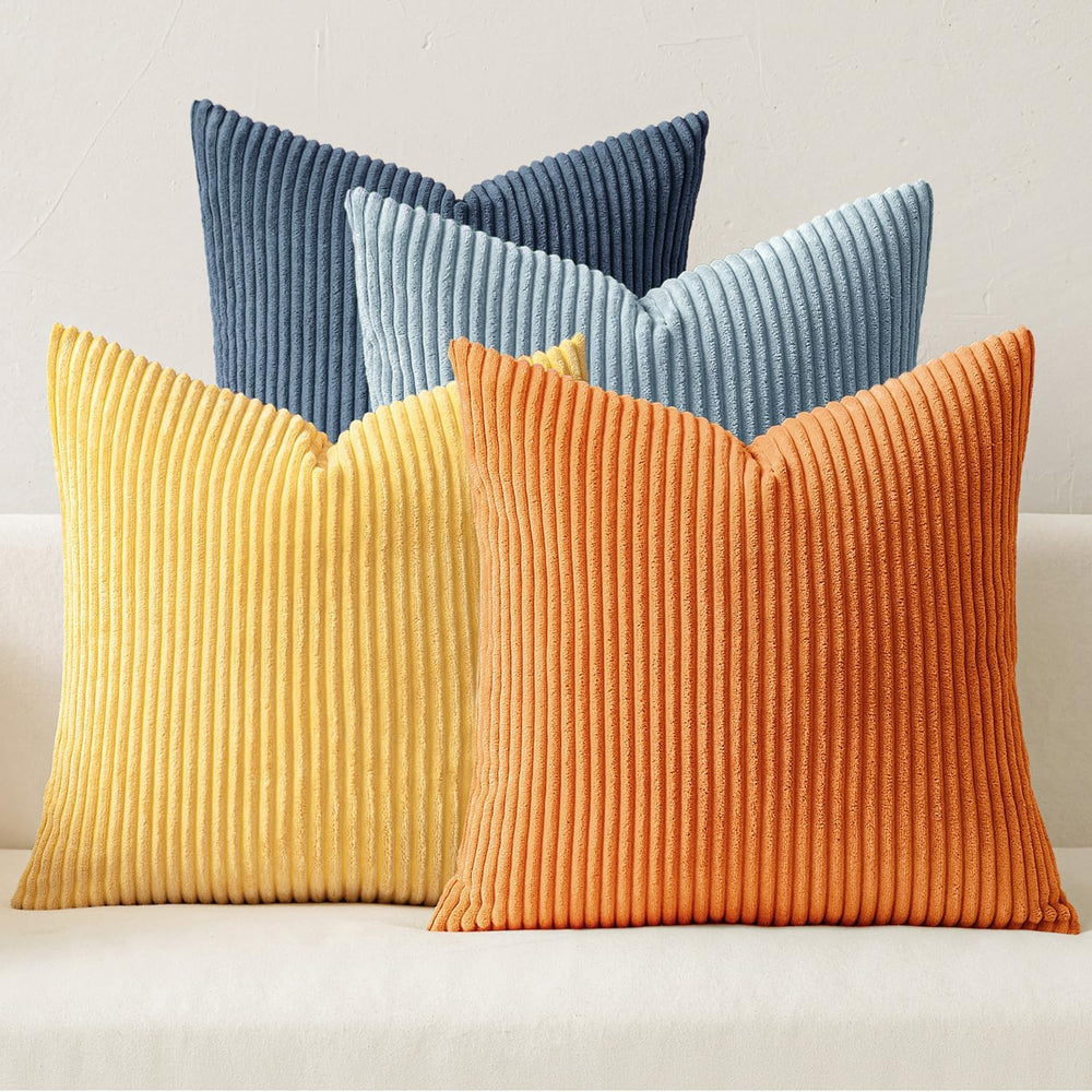 MIULEE Soft Corduroy Decorative Throw Pillow Covers Blue-Orange 18x18