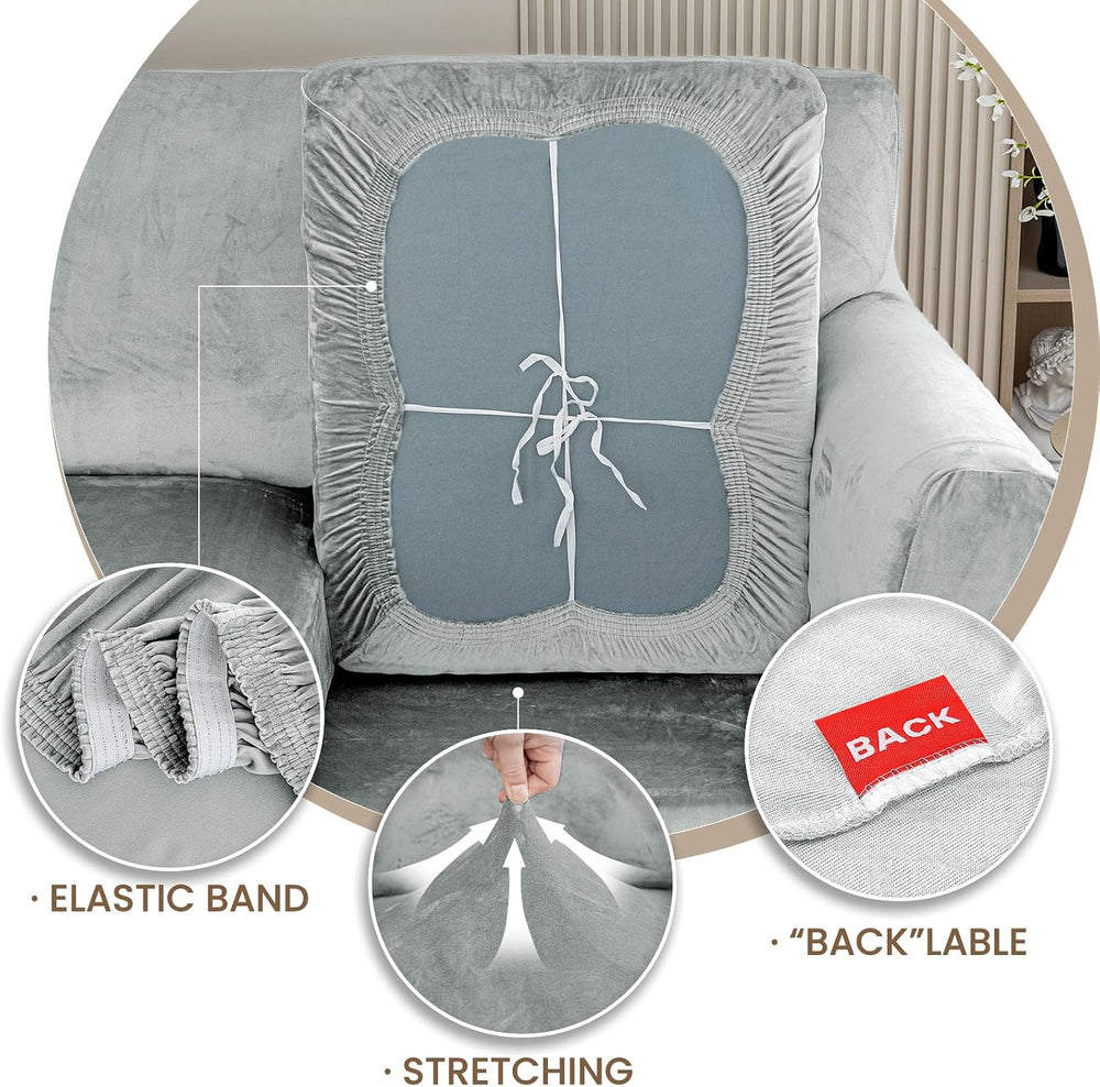 XINEAGE 2-Piece Velvet Armchair Sofa Cover,Couch Covers for Dog,Silver Gray