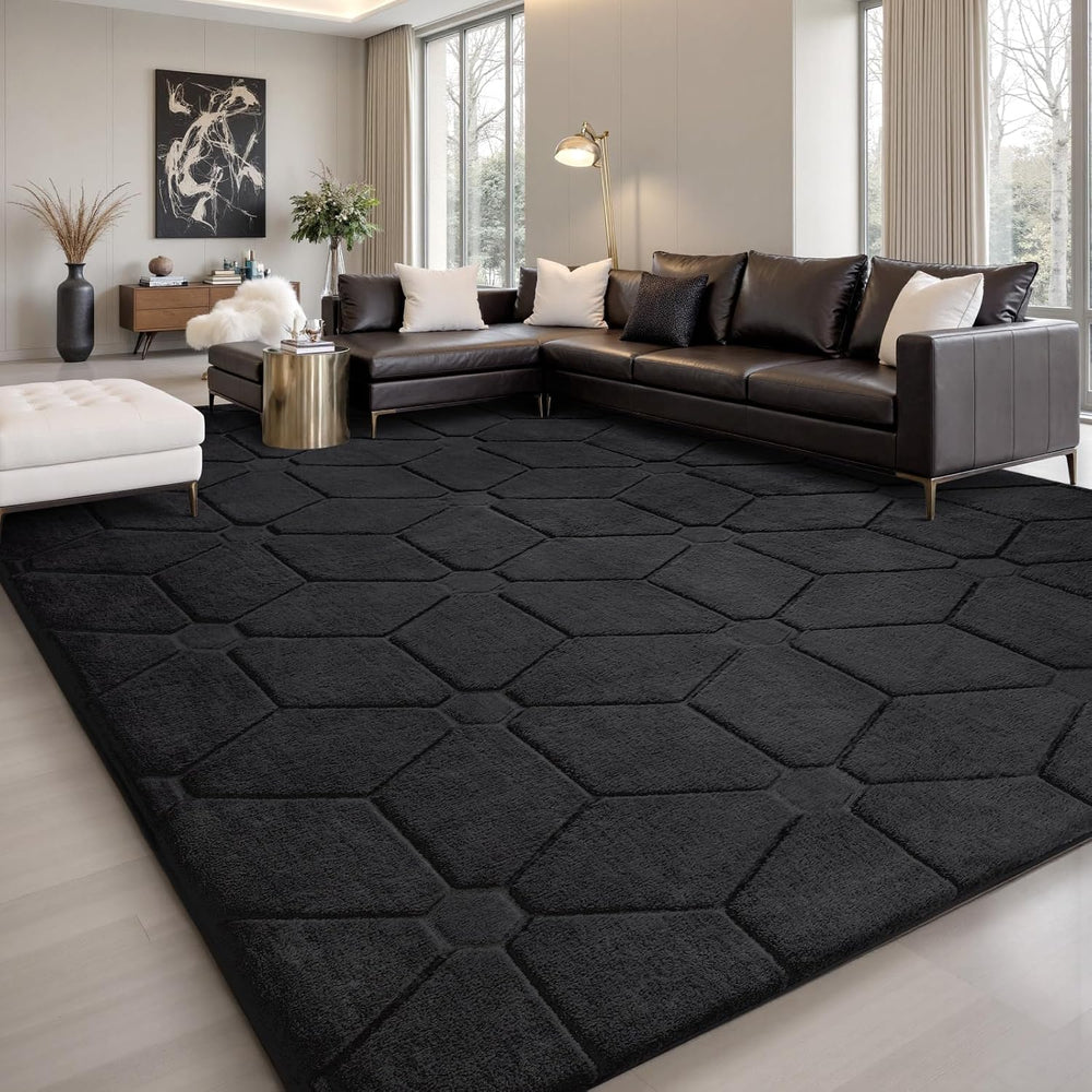 Sour Lemon Area Rugs 9x12 Living Room Bedroom, Large Carpet Black Rug