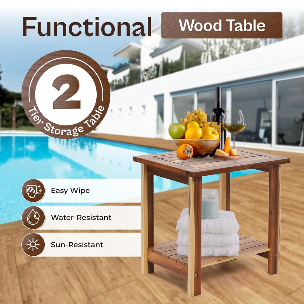 2-Tier Adirondack Side Table – Weather Resistant Wooden End Table, Rectangula...