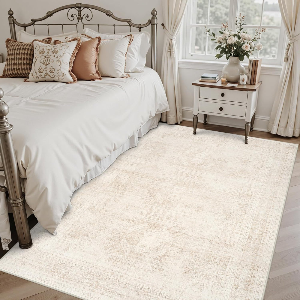 6x9 Area Rugs Living Room: Bedroom Neutral Washable Carpet Beige