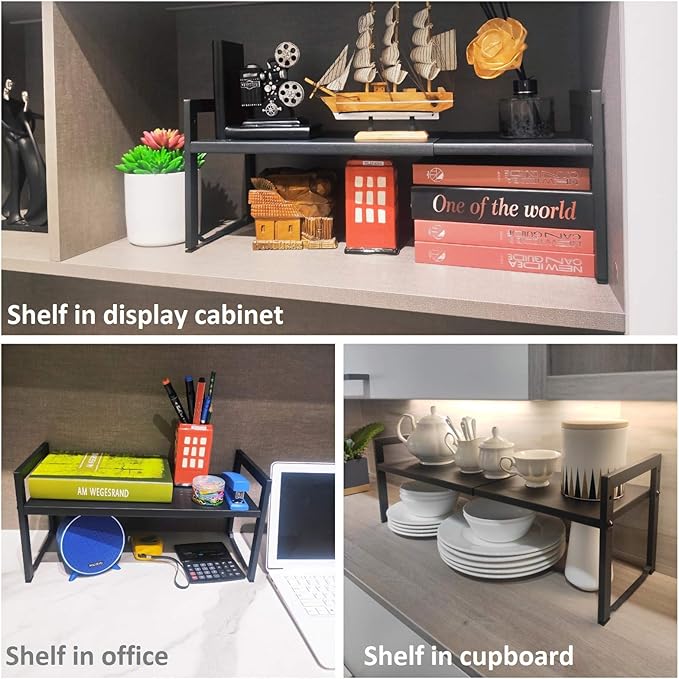 2 Pack Expandable Cabinet Shelf Organizer 16-26" L Stackable Kitchen Cou...