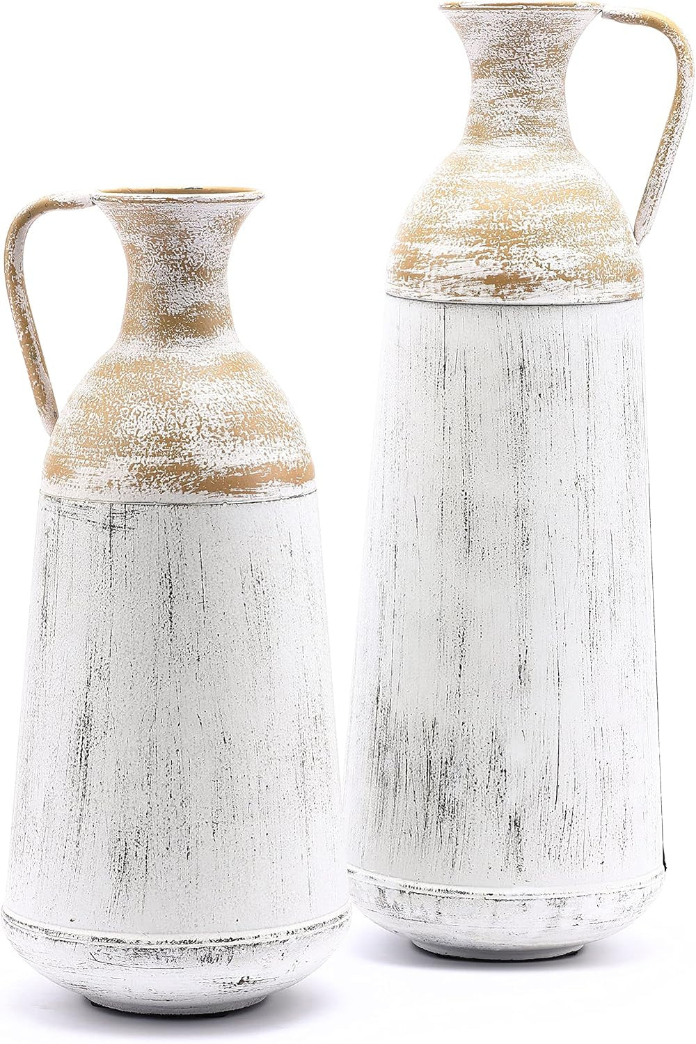 LuxenHöme Tall Floor Vase,Set of 2,Distressed Off White and Brown Rustic Meta...