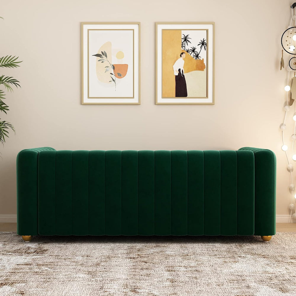 Green Velvet Couch Sofa Loveseat, 81.3 Wide Mid Century Modern Couch Small Sp...