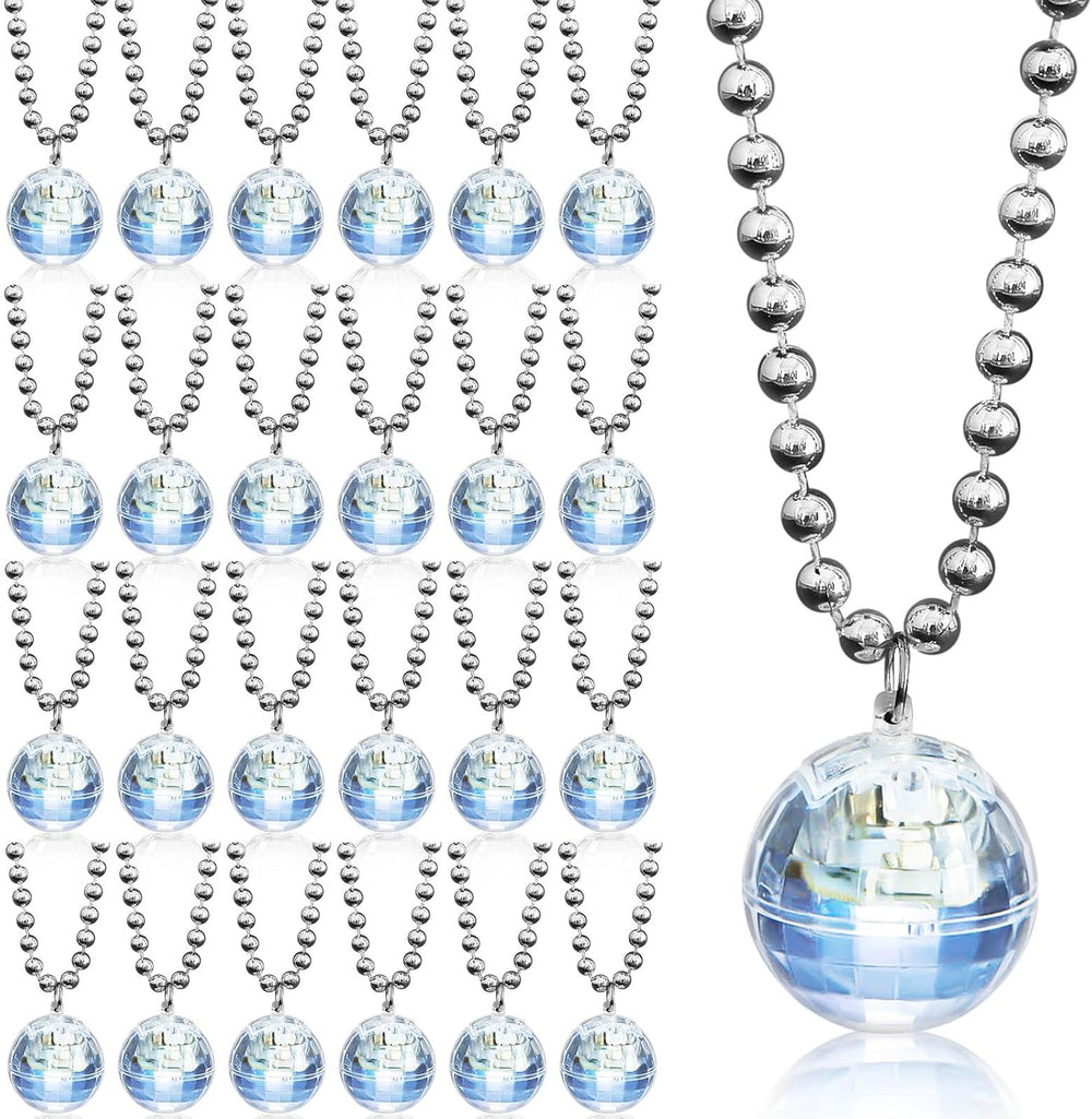 Henoyso 24 Pcs Halloween Light up Disco Necklaces (Silver, White Light)