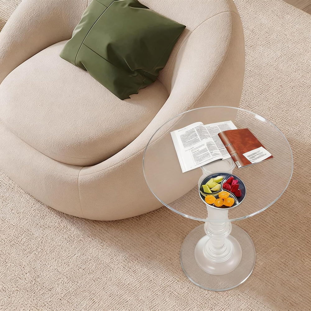Acrylic End Table Clear Coffee Table with Round Tabletop, Multifuntional Side...