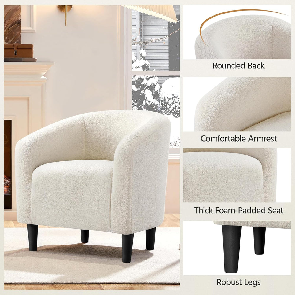 Yaheetech Accent Barrel Chair, Boucle Fabric Club Chair, Furry Sherpa Elegant...