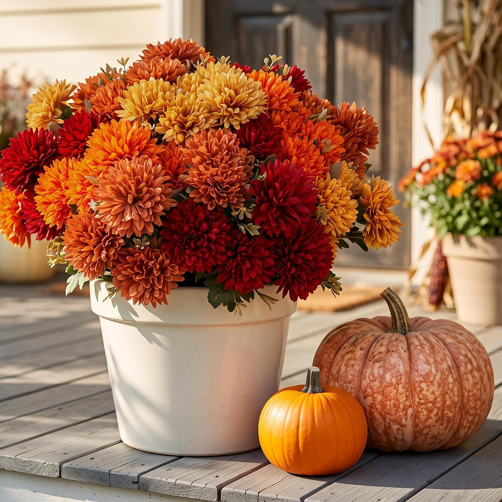 CEWOR 12 Bundles Fall Artificial Chrysanthemum Flowers, UV Resistant Silk Fak...