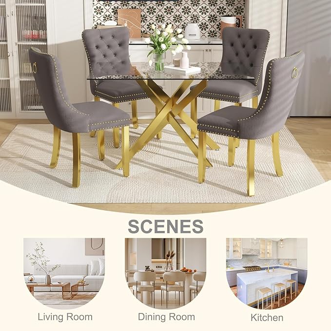 51 Inch Glass Dining Table Set for 4, Rectangular Glass Kitchen Table with 4 ...