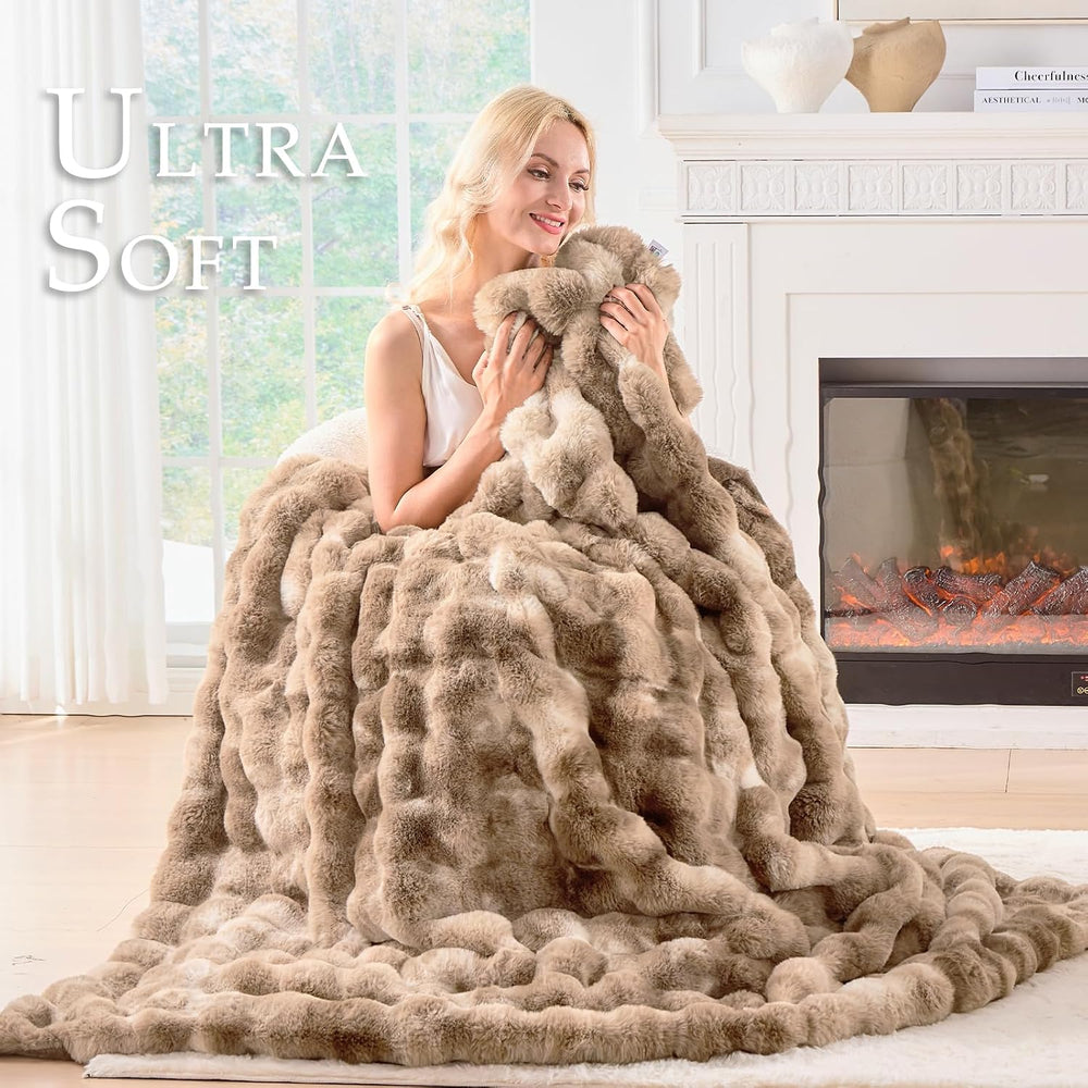 Fluffy Faux Fur Throw Blanket for Couch - Soft, Plush, Thick, Cozy, Fuzzy Lux...