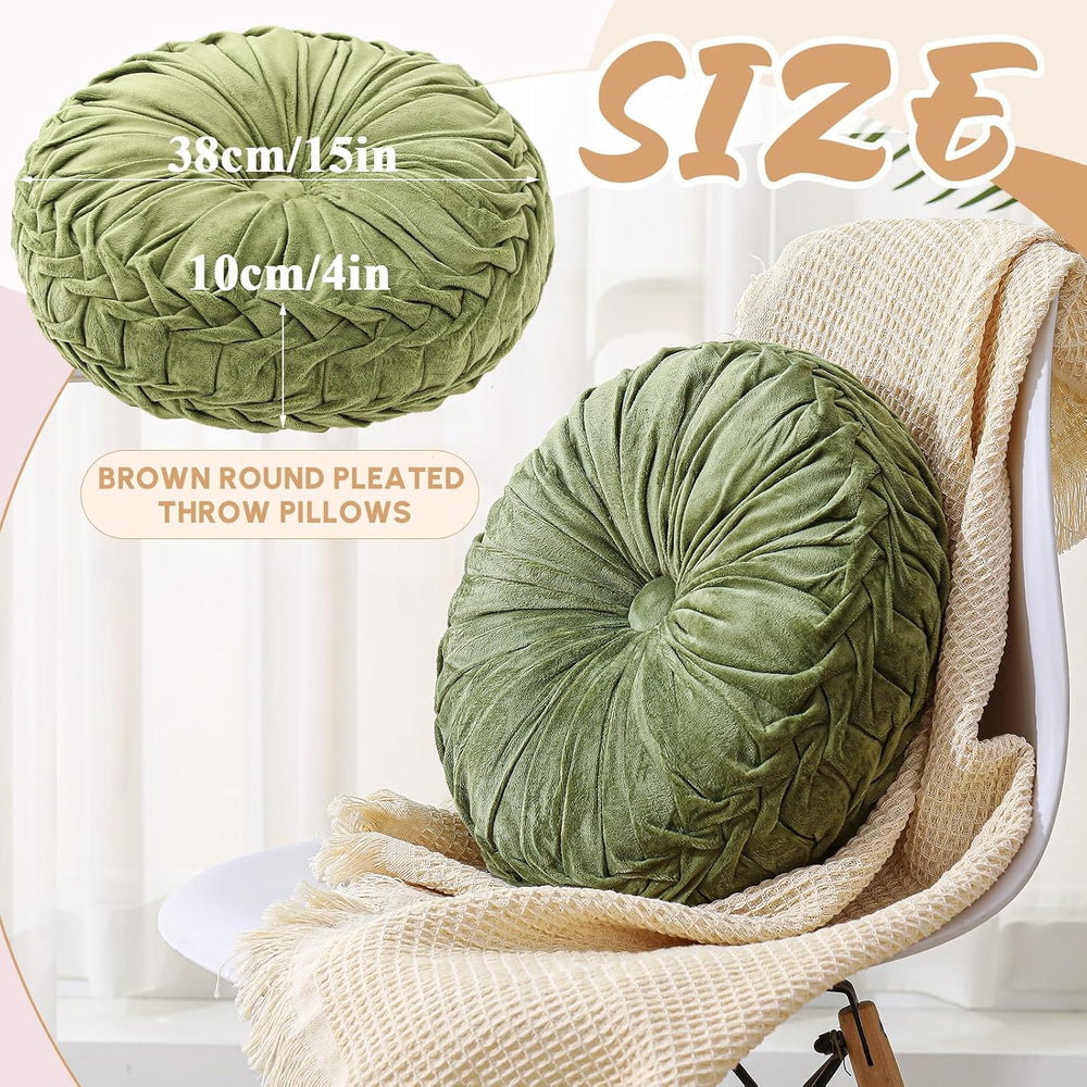 Drydiet 2 Pcs Round Throw Velvet Pillows Decorative Pillow Olive Green 15'...