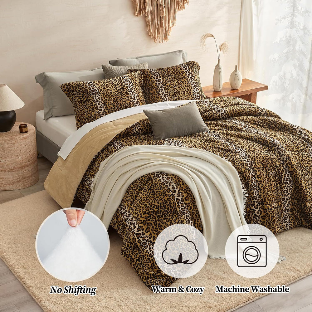 Petrichor Leopard Velvet Flannel Queen Comforter Set-Cheetah Print Western Bl...