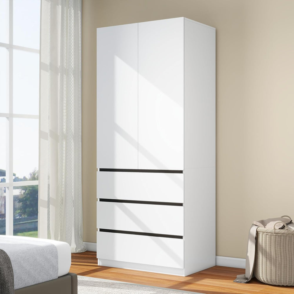 White Armoire Wardrobe Closet with 3 Drawers: 75" H x 31.5" W