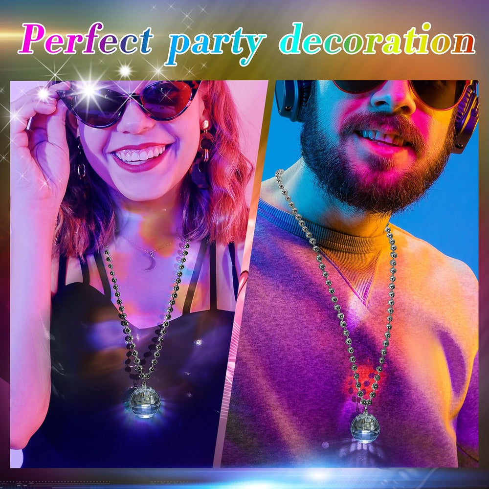 Henoyso 24 Pcs Halloween Light up Disco Necklaces (Silver, White Light)