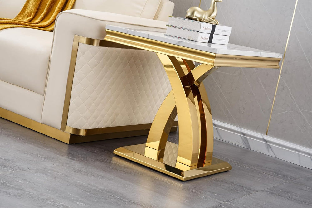 SSLine Modern White Faux Marble End Table Luxury Square Sofa Side Table with ...