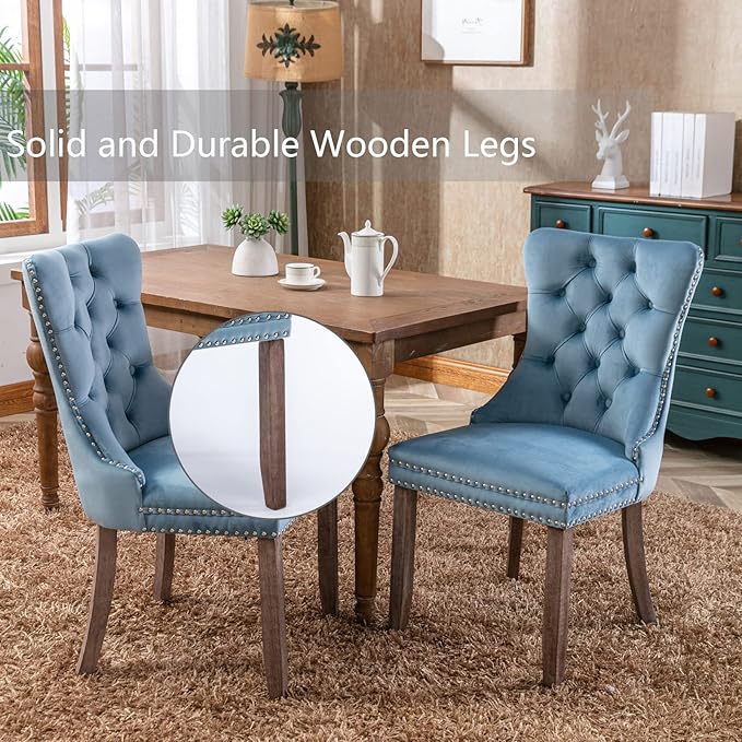 Upholstered Dining Chairs Set of 2, Velvet Dining Room Chairs with Back Ring ...