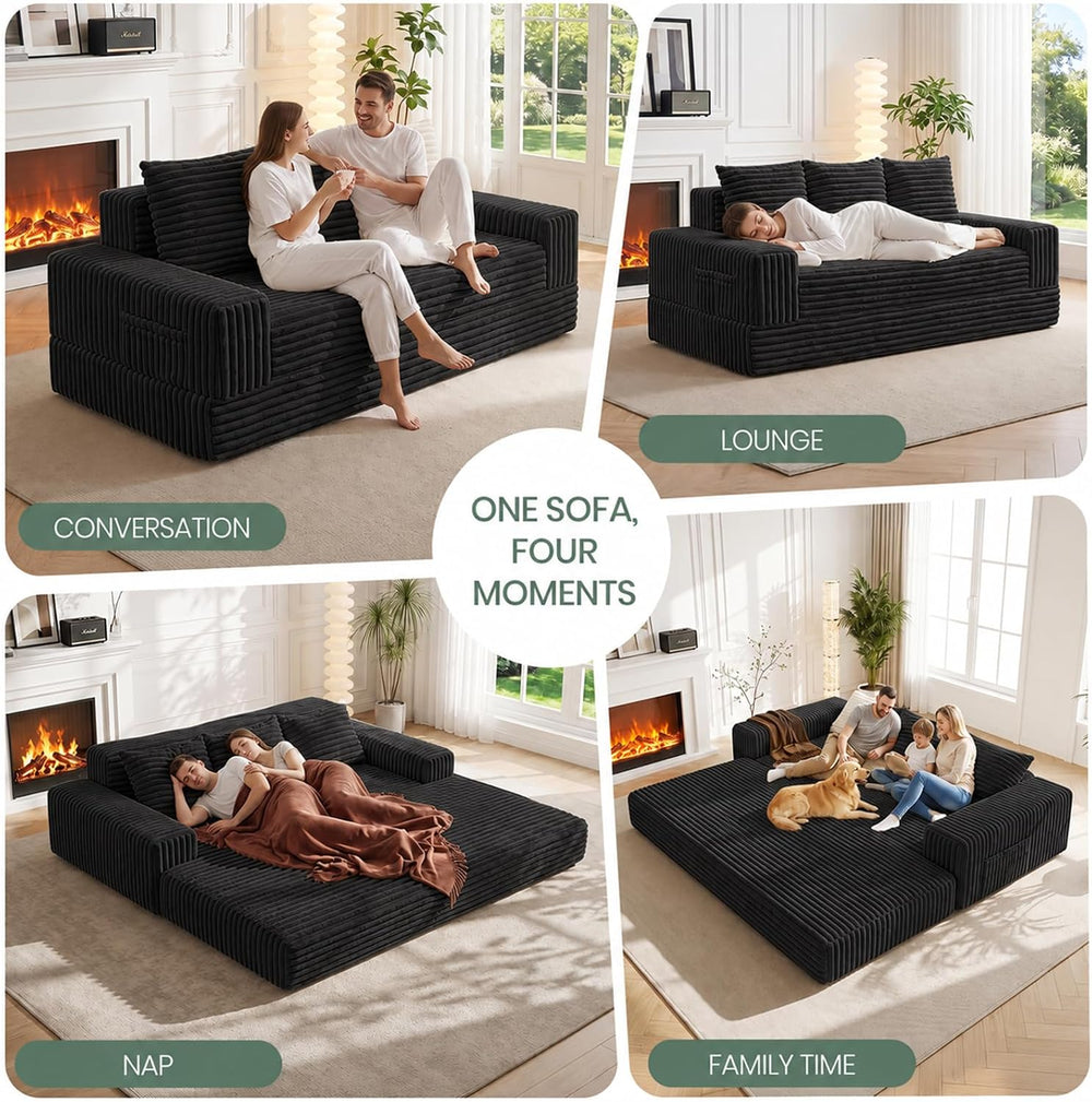 JUIKURY 70" Convertible Sofa Bed, Corduroy Boneless Couch with Pocket
