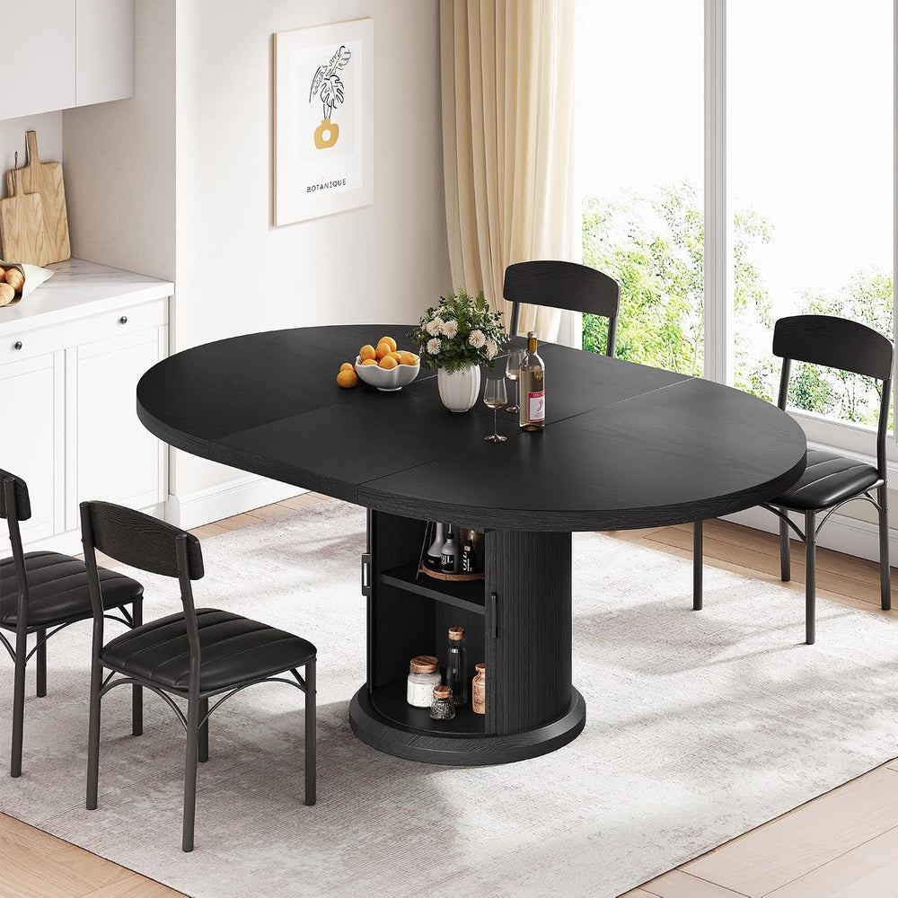 Jocoevol Extendable Round Kitchen Dining Room Table for 4-6 with 2-Tier Stora...