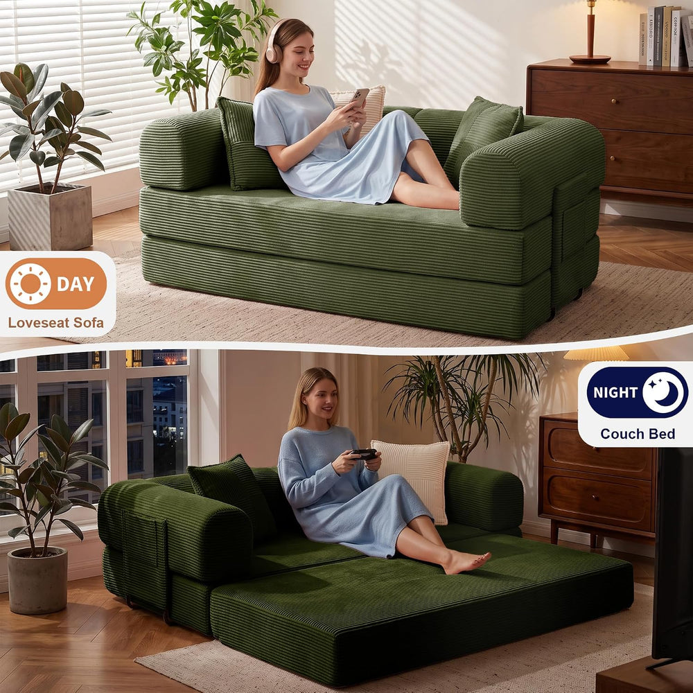 59" Convertible Futon Sofa Bed, Boneless Couch with Storage Pocket &...