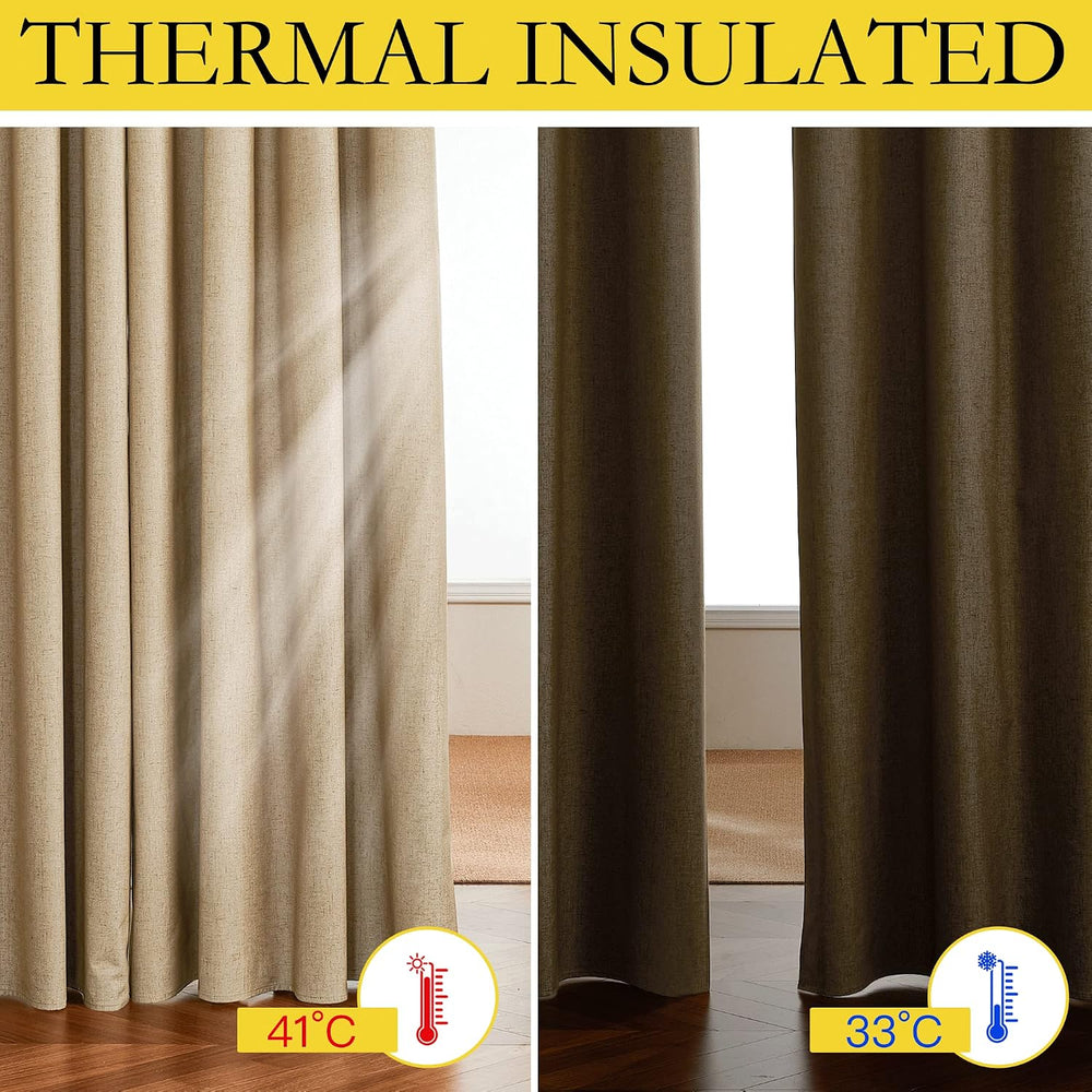NICETOWN 100% Absolutely Blackout Linen Curtains with Thermal Insulated White...