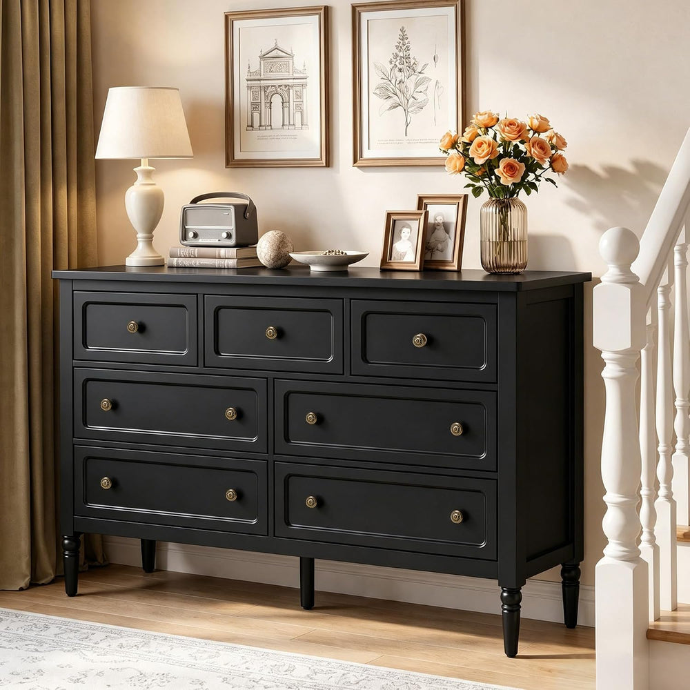 RoyalCraft 7 Drawer Dresser for Bedroom, 53" Wide Vintage Chest of Drawers