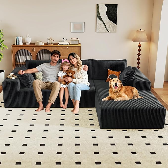 96" Modular Sectional Couch, Boneless L Shaped Cloud Sofa with Chaise Lo...