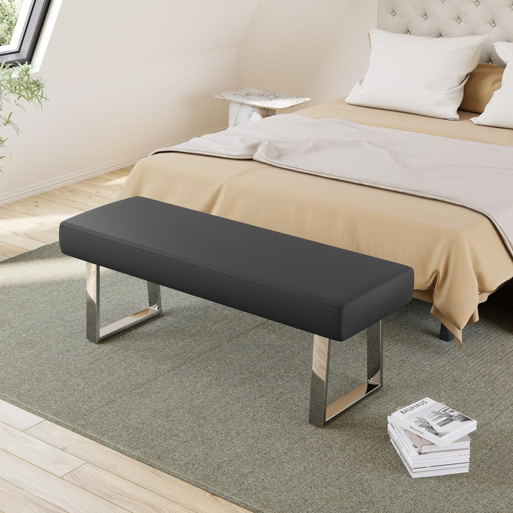 JIEXI 45.3" Indoor PU Leather Upholstered Footstool Bench with Metal Legs