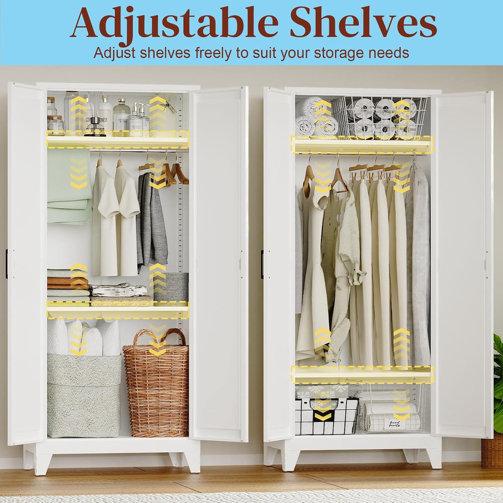 75"Tall Metal Armoire Wardrobe Closet with Hanging Rod & 2 Shelves