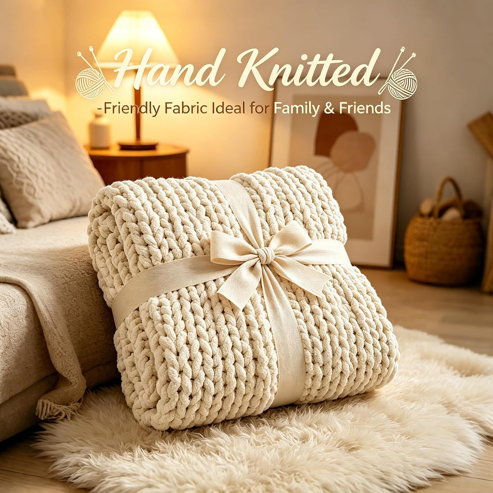 Chunky Knit Blanket Throw for Couch, 51"x63" Chunky Yarn Knitted Bl...