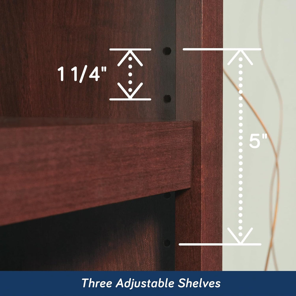 5-Shelf Bookcase with Storage, Classic Cherry Finish Wood Bookshelf for Livin...
