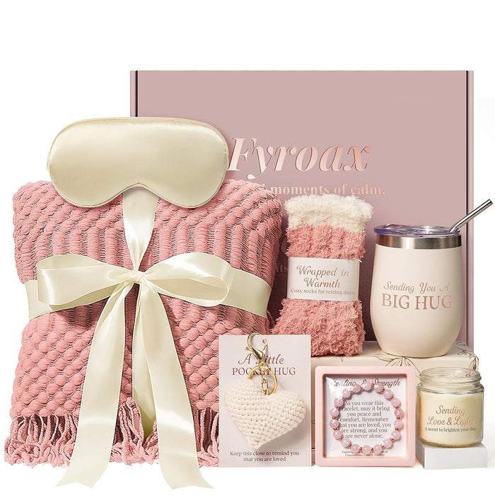 Get Well Soon Gifts for Women, Care Package After Surgery | Cozy care package with card: Soft throw blanket, insulated mug, lavender candle, plush socks, sleep mask & keychain.