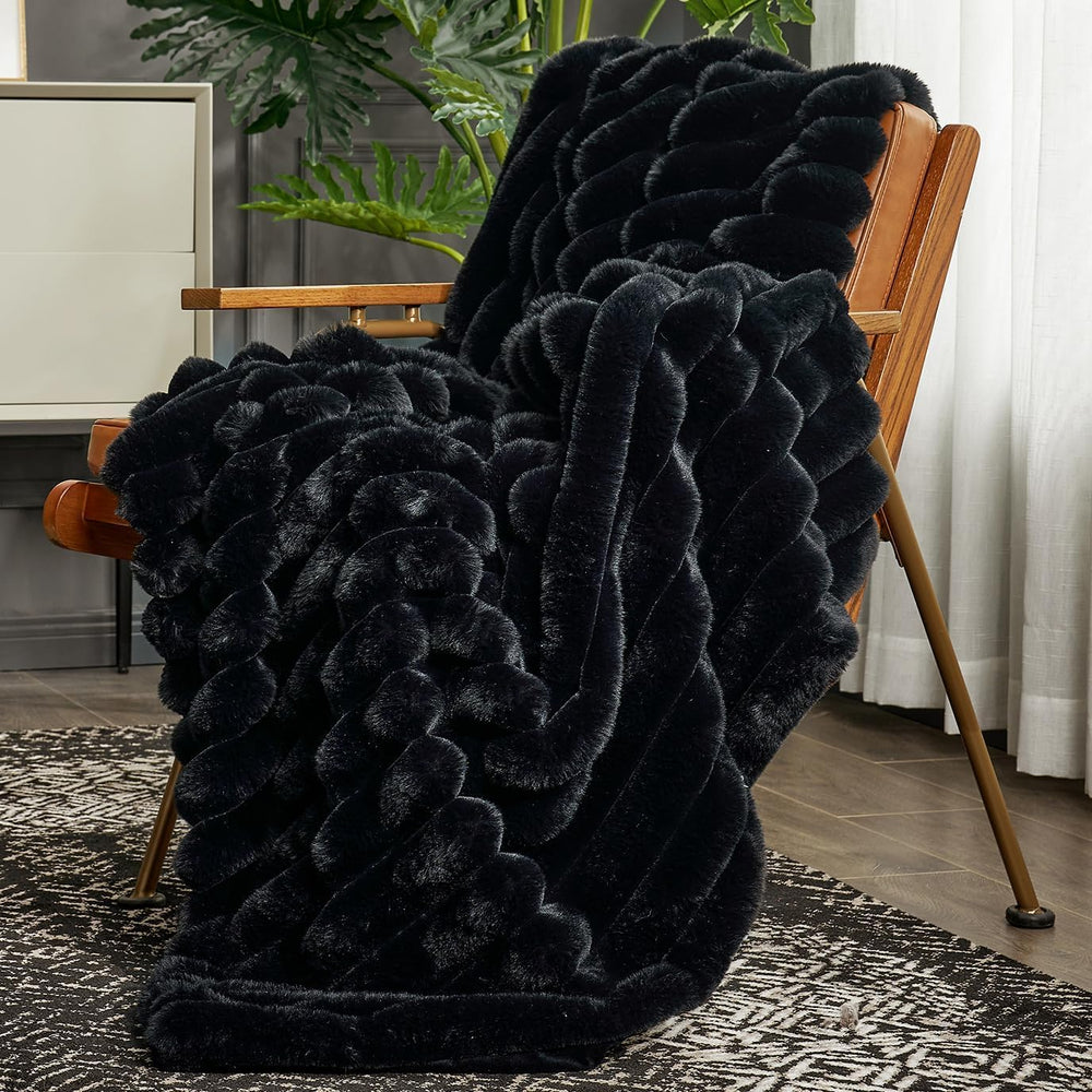 Cozy Bliss Faux Fur Throw Blanket for Couch, Cozy Warm Plush Striped Blanket ...