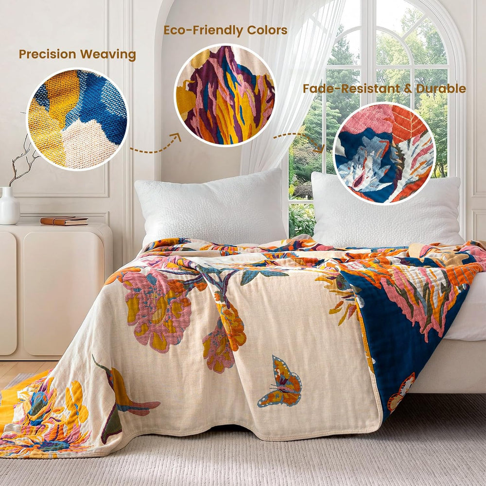 MSGKV Boho Throw Blanket 90"x90" Cotton Blanket for Bed, Queen Size...