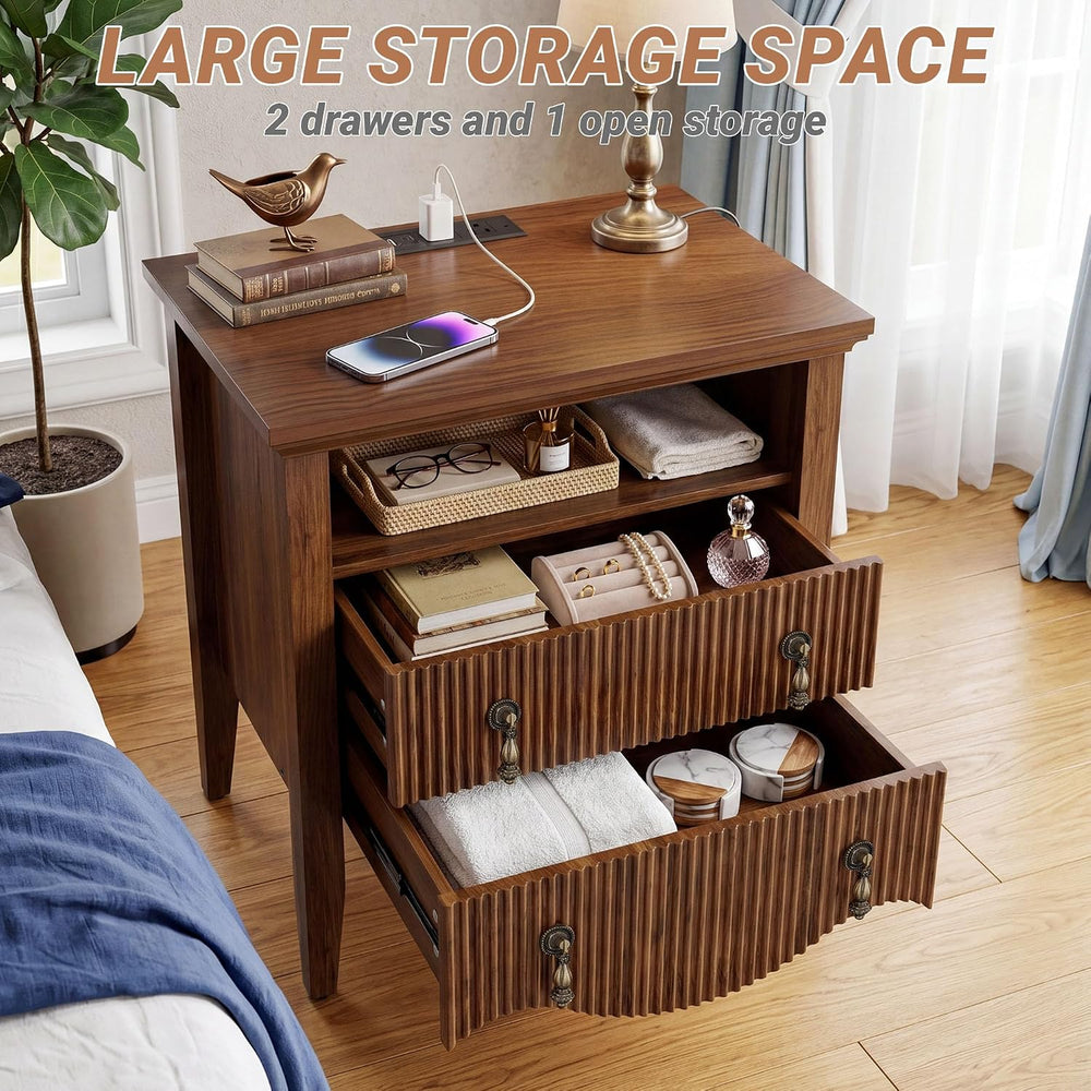 senlin 3-Piece Farmhouse Bedroom Set,6-Drawer Dresser,2 Nightstands,Walnut