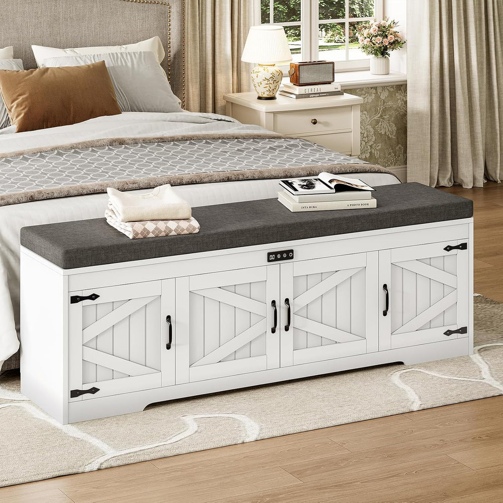 UPOSOJA 60“ Farmhouse Shoe Storage Bench with Deodorizing, Entryway Storage B...