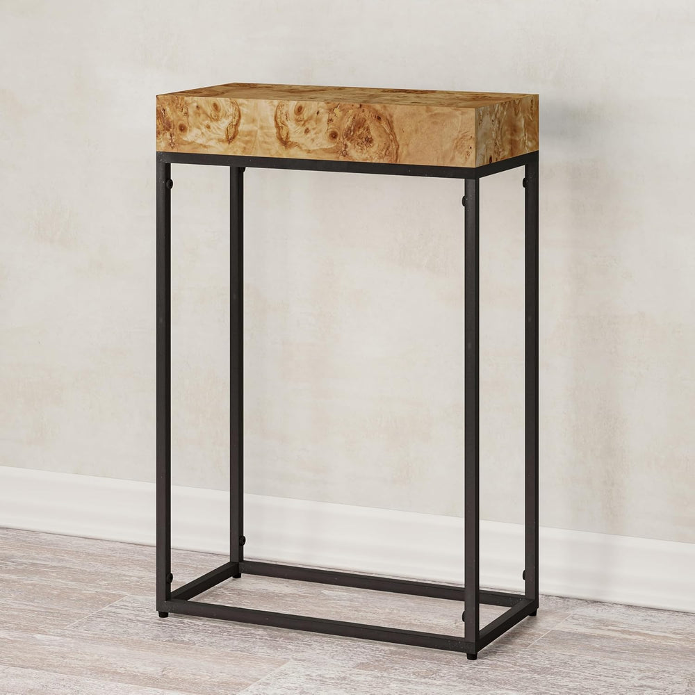 COZAYH Burl Finish Wood Top Tall End Table, Metal Frame Pedestal Display Stan...