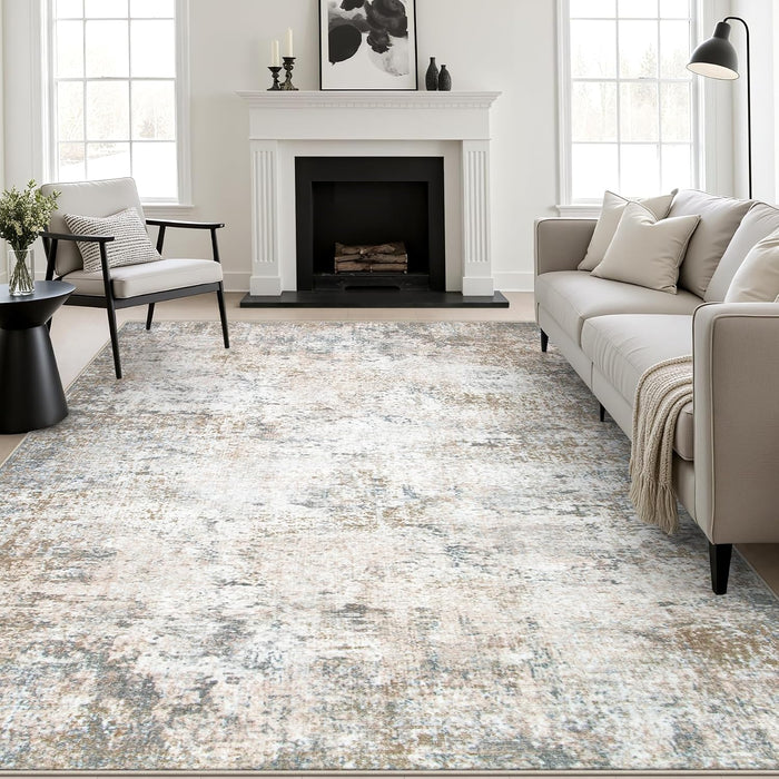 10x14 Area Rug Living Room: Modern Washable Indoor Carpet Brown
