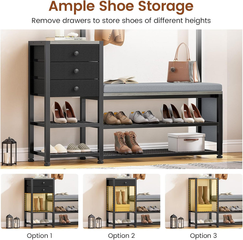 Itaar Coat Rack, Hall Tree with Bench and Shoe Storage, 7-in-1 Entryway Bench...