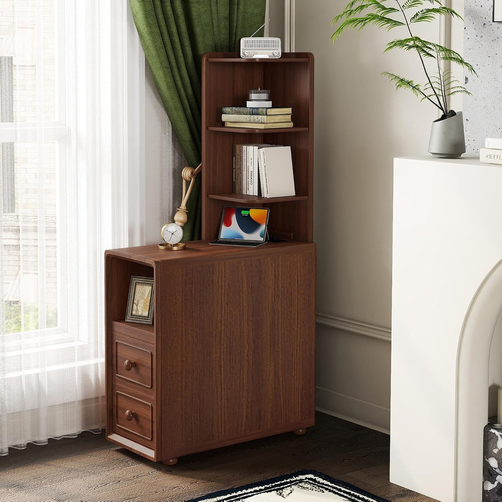 Tall Side Table Fully Assembled End Tables with Charging Station, 47 Inch Hig...
