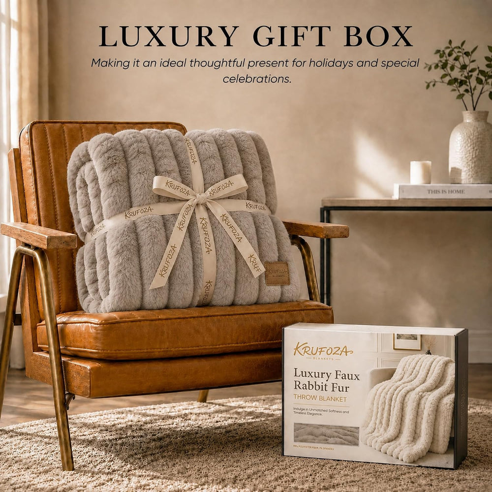 1000 GSM Double-Sided Faux Fur Throw Blanket, 50" x 60", Dune Brown...