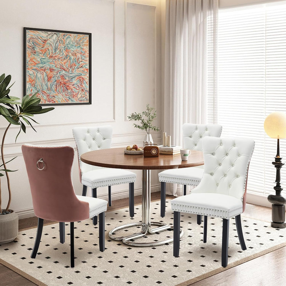 Leather Upholstered Dining Chairs Set of 4, Modern Style Kitchen Side Chairs ...