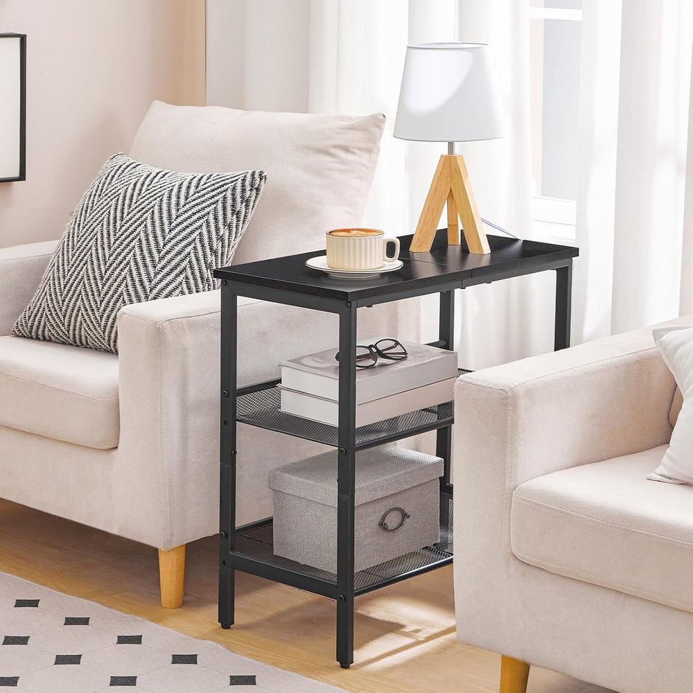 HOOBRO Black Side Table, 3-Tier Metal Side Table, Small Black Table with 2 Fl...