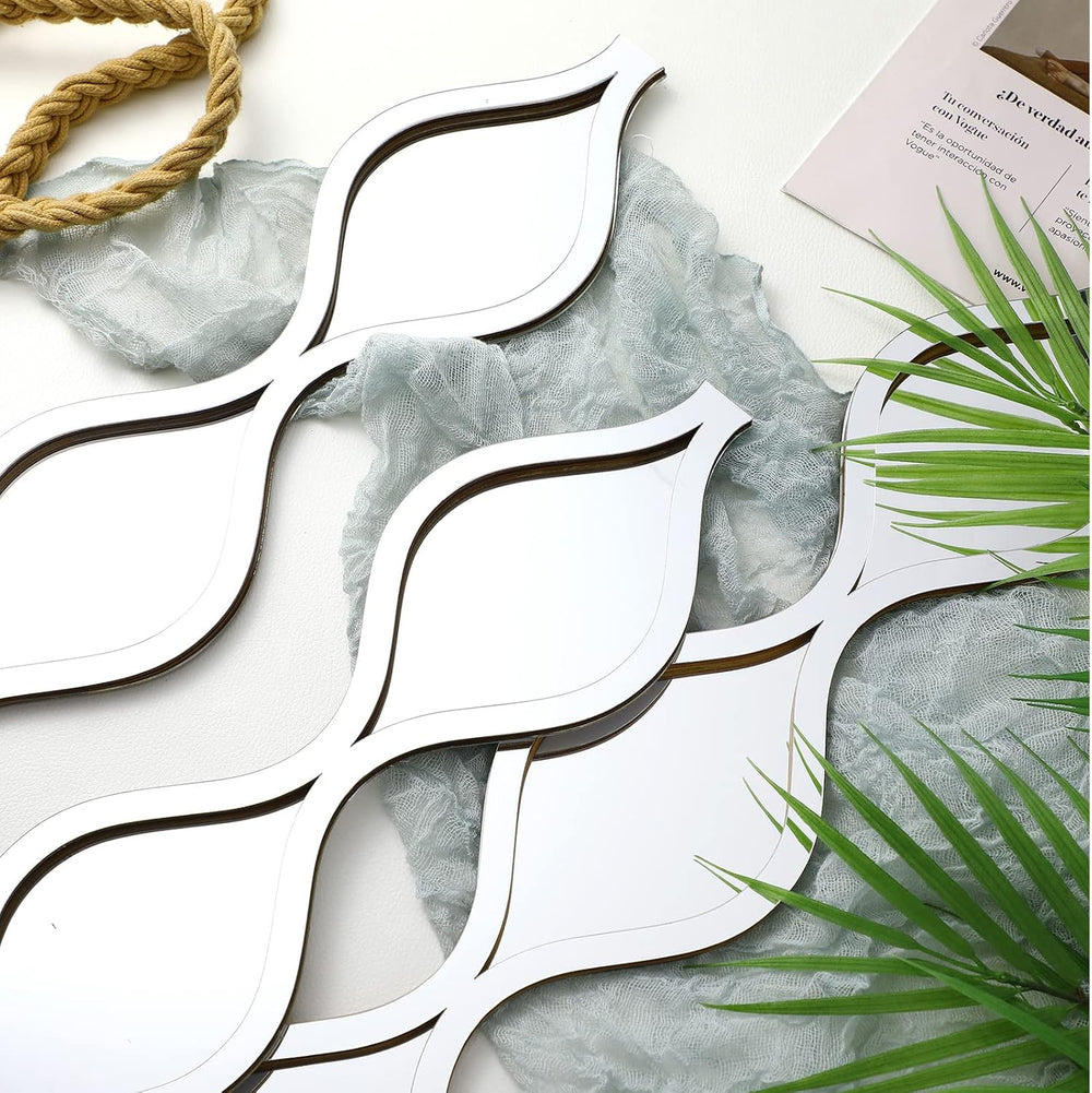 3 Pcs Teardrop Mirror Wall Decor, Narrow Acrylic Silver Edge