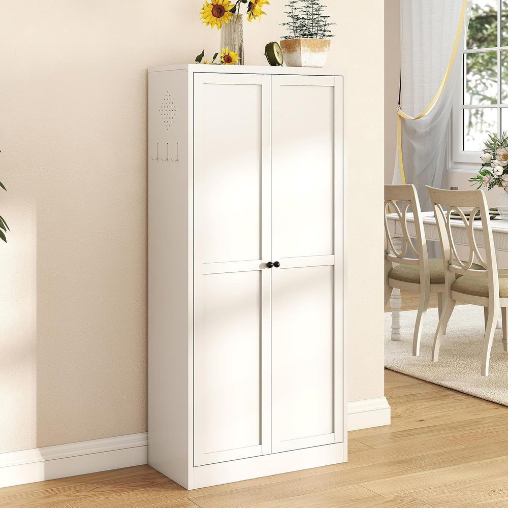 61-Inch White Metal Kitchen Pantry Cabinet with 4 Adjustable Heavy-Duty Shelv...
