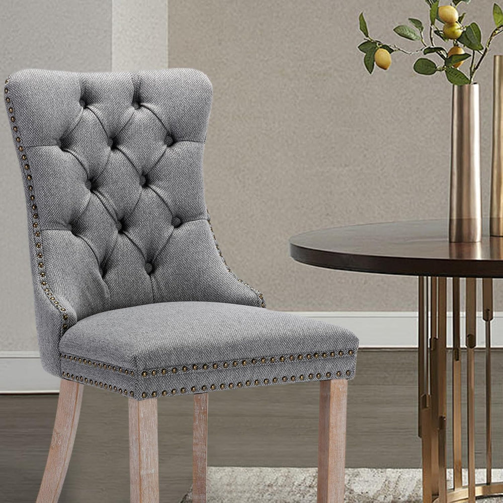 Linen Upholstered Dining Chairs Set of 2, Modern Style Kitchen Side Chairs wi...